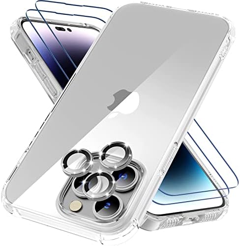 ULuck [4'ü 1 arada iPhone 14 Pro Max Kılıf Şeffaf, [Sararma Önleyici Teknoloji] 2X Temperli Cam Ekran Koruyucuları