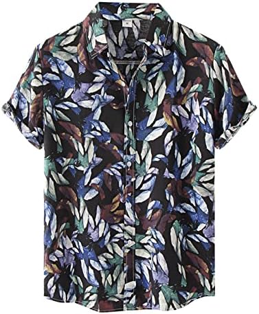 Erkek Rahat Moda Gömlek Üst Çiçek Hawaii Baskılı Üst Yakışıklı Gömlek Kısa Kollu Turn-Aşağı Yaka Düğme Gömlek Mens