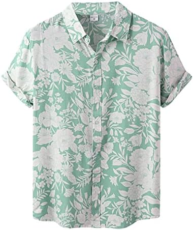 Erkek Rahat Moda Gömlek Üst Çiçek Hawaii Baskılı Üst Yakışıklı Gömlek Kısa Kollu Turn-Aşağı Yaka Düğme Gömlek Mens