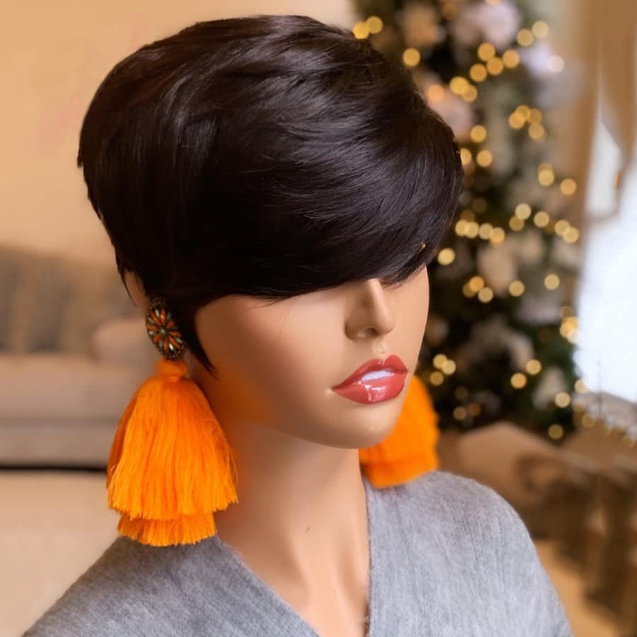 FCHW-peruk Kısa Saç Modelleri Peruk Siyah Kadınlar İçin Kısa Saç Peruk Siyah Kadınlar İçin Kısa Peri Kesim Peruk Kısa