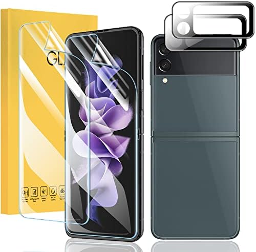 Vizvera【2 Paket Galaxy Z Flip 3 ekran koruyucu TPU Film+2 Paket Flip 3 iç ekran esnek Film】HD şeffaf Yüksek netlik,
