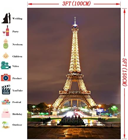 SOOUVEI Paris Eyfel Kulesi Zemin 3x5ft Polyester Paris Gece Görünümü Sahne Paris Eyfel Kulesi Fotoğraf Fotoğraf Arka
