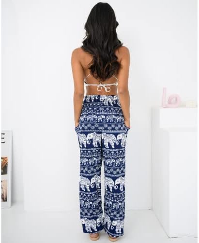 Anthıka kadın harem pantolon, Yüksek Bel Boho Hippi Pantolon Palazzo Rahat Yoga Giysileri Cepler ile
