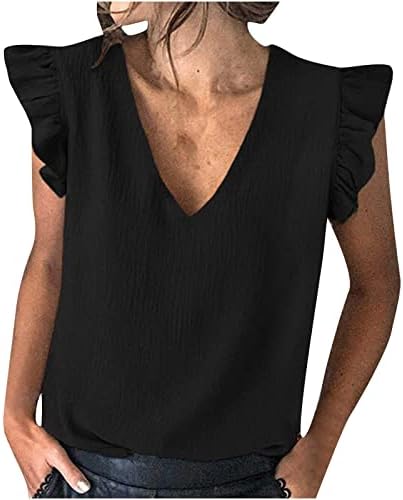 Bluz T Shirt Bayan Sonbahar Yaz 2023 Elbise Moda Kolsuz V Boyun Rahat Peplum Mütevazı Tee 5E 5E