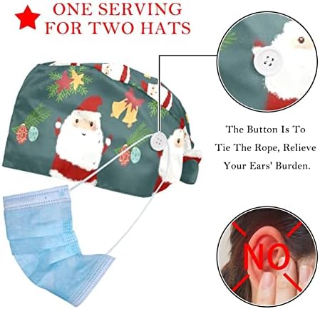 DEYYA 2 Packs Ayarlanabilir Çalışma Kap Düğmesi ile Ter Bandı Hemşireler için Kadın At Kuyruğu Şapka Sevimli Noel