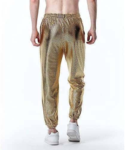 Yeni Erkek Parlak Gümüş Metalik Jogger Sweatpants Hip Hop Pantolon Gece Kulübü Parti Festivali Balo Streetwear