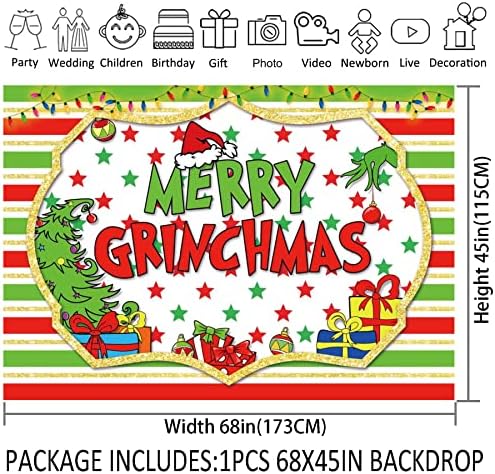68x45 inç Noel Backdrop Merry Grinchmas Fotoğraf Arka Plan Noel Hediye Santa Ağacı Dekorasyon Kış Tatil Bebek Duş
