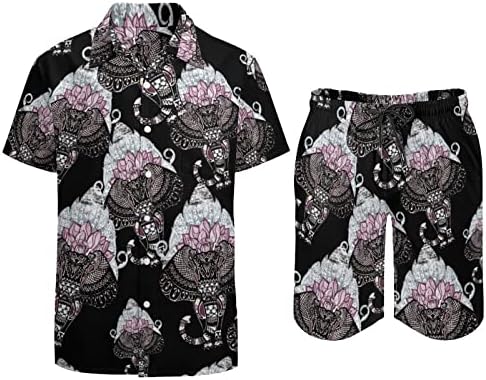 Bohemian Fil erkek 2 Parça Plaj Kıyafetleri Hawaiian Düğme Aşağı Kısa Kollu Gömlek ve Şort Takım Elbise