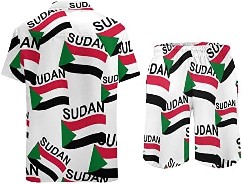 Sudan bayrağı erkek 2 Parça Plaj Kıyafetleri Hawaiian Düğme Aşağı Kısa Kollu Gömlek ve Şort Takım Elbise