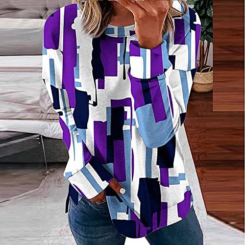 Kadınlar İçin Denim Ceket, Artı Boyutu Güz Şık Tees Kadınlar için Uzun Kollu Serin İnce Colorblock T Shirt Yumuşak