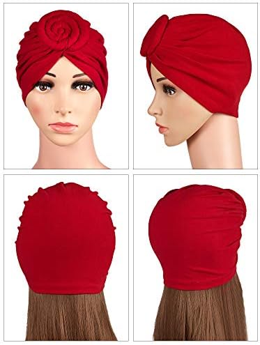 SATİNİOR 9 Adet Kadın Düğümlü Türban Şapka Afrika Türban Bere Önceden Bağlı Kaput Kap Headwrap