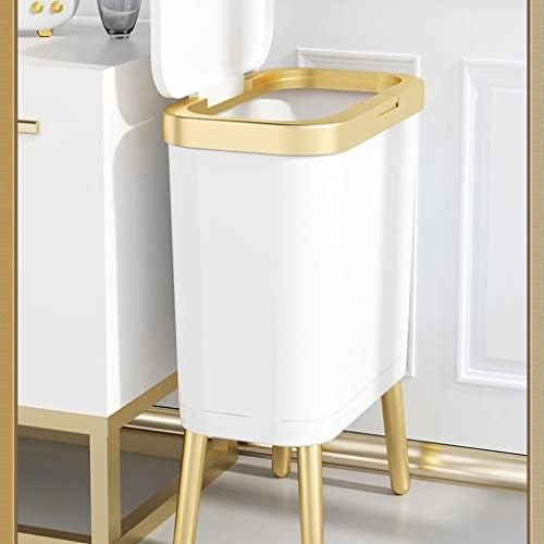 ZYSWP 15L Lüks Altın çöp tenekesi Mutfak Banyo için Yaratıcı Dört Ayaklı Plastik Dar çöp tenekesi kapaklı (Renk: Beyaz,