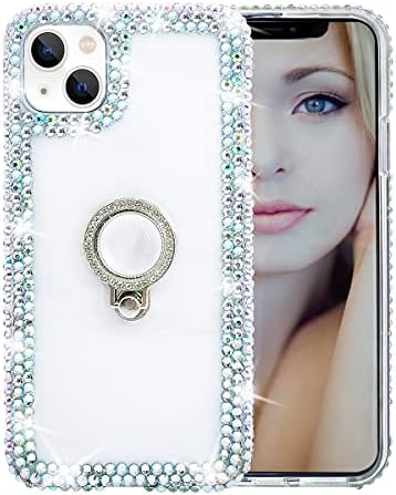 Bonitec iPhone 14 Kılıf ile Uyumlu Kadınlar için Kılıf Glitter Sparkle Bling Sevimli Metal Parmak Yüzük Braketi Standı