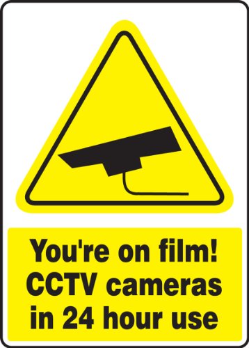 Accuform MSEC533VP Plastik Güvenlik İşareti, Filmdesiniz! 24 Saat Kullanımda CCTV Kameralar Grafikli, 14 Uzunluk x