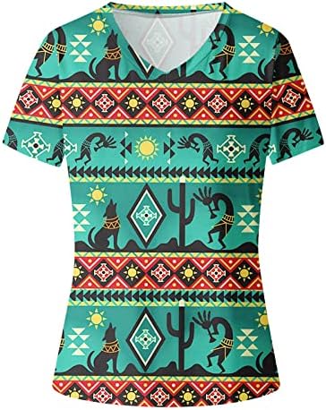 V Boyun T Shirt Kadınlar için Tribal Aztek Baskı Yaz Üstleri Gevşek Rahat Hawaii Bluz Vintage Etnik Geometrik Tshirt