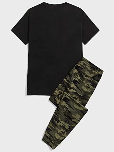 GORGLİTTER erkek 2 Parça Kıyafetler Camo Renk Blok kısa kollu tişört İpli Bel Sweatpants Seti