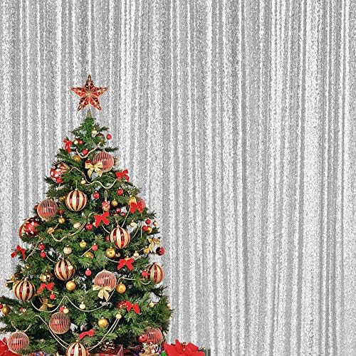 4×7FT Gümüş Pullu Zemin Perde, Fotoğraf Backdrop Glitter Perdeler Kumaş Arka Plan Noel Düğün Parti Dekor için