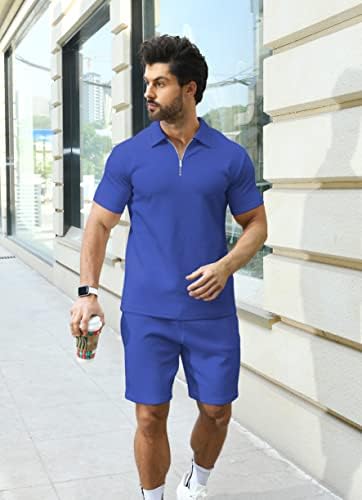 KUYIGO erkek POLO GÖMLEK ve şort takımı yaz kıyafetleri Moda Rahat Kısa Kollu POLO Takım Elbise Erkekler için 2 Parça