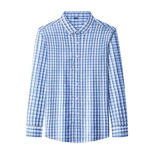 Erkek Ekose İş Gömlek Uzun Kollu Düğmeli Casual Gömlek Güz Düzenli Fit Slim Fit Elbise Gömlek (Mavi, 54)