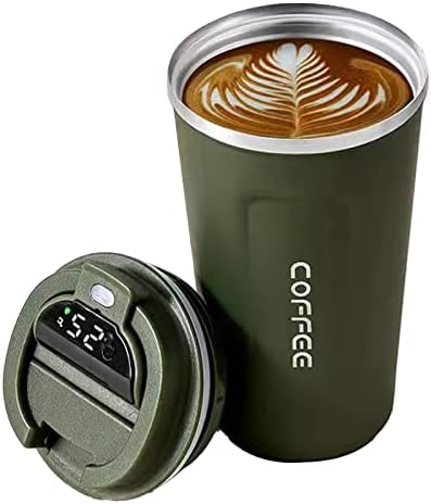 Bııtfuu Akıllı Sıcaklık Göstergesi Kahve Fincanı 304 Paslanmaz Çelik 2nd Yalıtım Kahve Fincanı (380 ml)