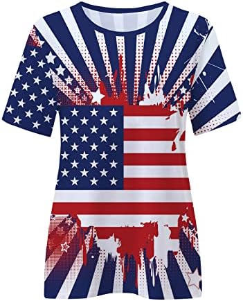 Kızlar Kısa Kollu Pamuklu Tekne Boyun Amerikan Bayrağı Grafik Salonu Bluz Tshirt Gevşek Fit Bluz Bayan UY
