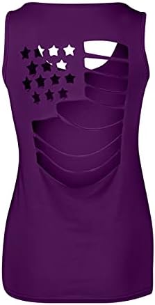Bayan Tankı Üstleri Yaz 2021, Kadınlar Casual Amerikan Bayrağı Desen Hollow Out Geri Kolsuz tişört Üst Oyma Bir Delik