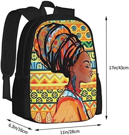 Büyük Kapasiteli Bookbag Sırt Çantası 17 İnç,Afrika Kadın Tribal Çizgili Kişiselleştirilmiş Komik Seyahat Laptop Sırt