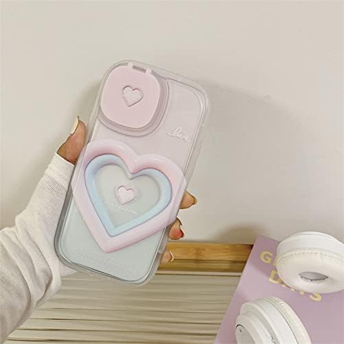 YWYUHE iPhone 12 Pro ile Uyumlu, Pembe Mavi Sevimli Tatlı Aşk Kalp Kamera Ayna Lens Telefon Kılıfı, kore 3D Degrade
