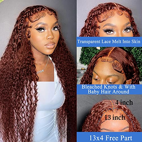 Bilmecenin Kahverengi Dantel ön peruk insan saçı Derin Kıvırcık Dalga 13X4 Ücretsiz Bölüm 33 Renkli Cooper Kırmızı