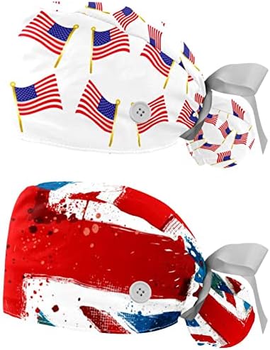2 Adet Amerikan Bayrağı Çalışma Kapağı Düğmeleri ile Ayarlanabilir Fırçalama Kapağı At Kuyruğu Tutucu Saç