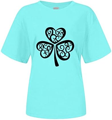 Aziz Patrick Günü Kalp Yonca Baskılı Gömlek Kadın O Boyun Kısa Kollu T Shirt Giyim Tatil Bluz Severler