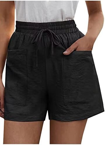 Bayan Şort Yaz Rahat Pamuk Keten İpli Elastik Bel Gevşek Şort Rahat Plaj Bermuda Cepli kısa pantolon