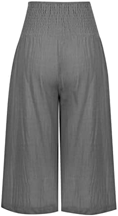 Capri Yoga Pantolon Bayan Keten Geniş Bacak Kırpılmış Pantolon Yaz Elastik Palazzo Pantolon 2023 Jogger Sweatpants