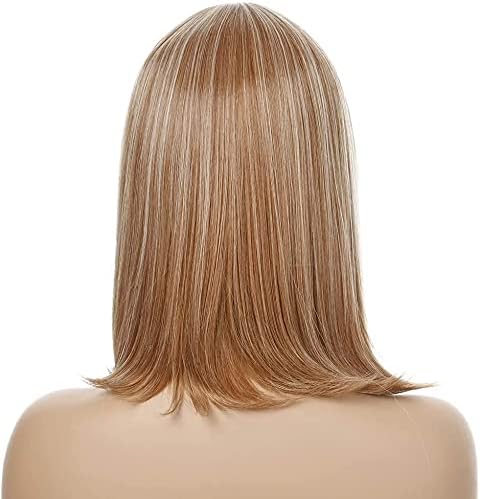 XZGDEN Saç Değiştirme Peruk, Peruk Peruk, Yan Kısmı Uzun Düz Saç Kimyasal Elyaf Kadın Peruk, 37cm (Açık Altın + Beyaz