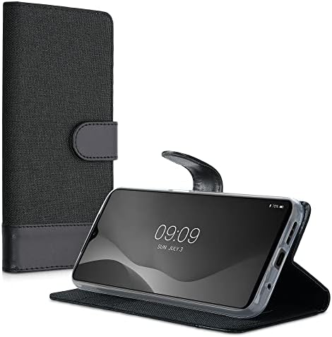 kwmobile Cüzdan Kılıf Xiaomi Redmi ile Uyumlu 9T-Case Kumaş ve Suni Deri Telefon Flip Kapak-Antrasit / Siyah