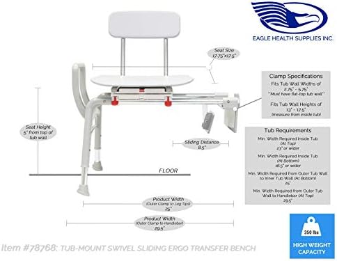 Eagle Health Ergo Küvet Montajlı Döner ve Kayar Küvet Transfer Tezgahı ve Duş Sandalyesi (78768), Patentli, Aletsiz