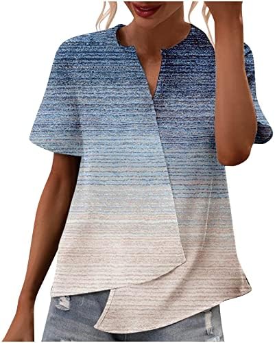 QtthZZr Kadınlar için Rahat Yaz Renk Blok Kısa Kollu V Yaka Tee Gömlek Düzensiz Moda Bluzlar Tops