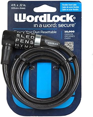 Wordlock Kombinasyon Bisiklet Kablo Kilidi - 4 Kadran, 5 Ayak, Siyah, 7,70 inç. x 6.00 inç. x 1.30 inç.