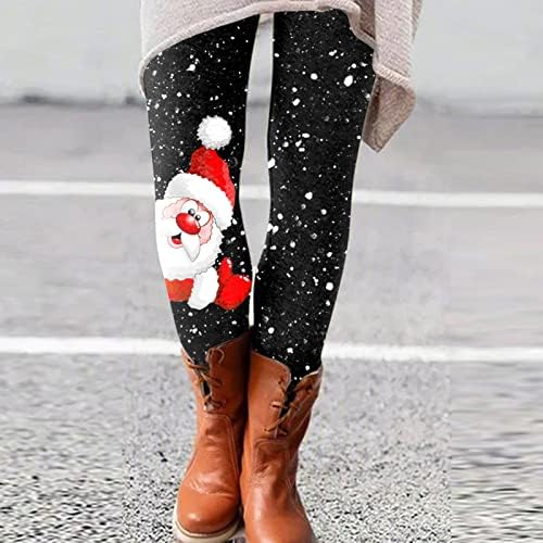 Kadın Noel Tayt Yüksek Bel egzersiz pantolonları Karın Kontrol Noel Baba Kar Tanesi Baskı Sevimli Spor Legging Tayt