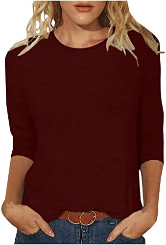 Kadınlar için Yaz Moda 2023 Temel Tees 3/4 Kollu Şık Casual Tunik Üstleri Gevşek Fit Crewneck Bluz T-Shirt