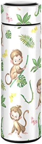 CaTaKu Sevimli Maymun Yaprak Su Şişesi Yalıtımlı 16 oz Paslanmaz Çelik Şişe Termos Şişe Kahve Su İçecek Kullanımlık