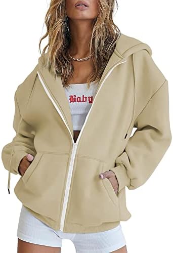 Funlingo kadın Zip Up Y2k Hoodies sonbahar ceket Büyük Boy İpli Sevimli Tişörtü Giysileri Cepler ile