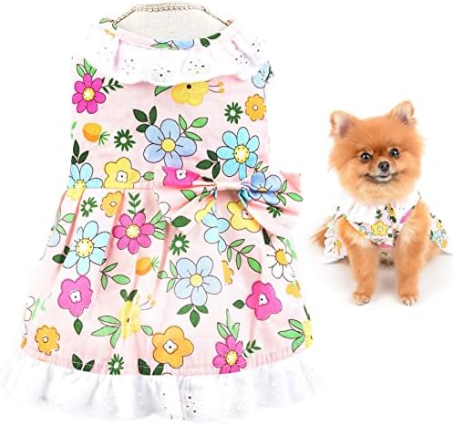 SMALLLEE_LUCKY_STORE Kız Evcil Hayvan Giysileri Sevimli Dantel Çiçek Köpek Elbise Yay ile Küçük Köpekler Kediler için