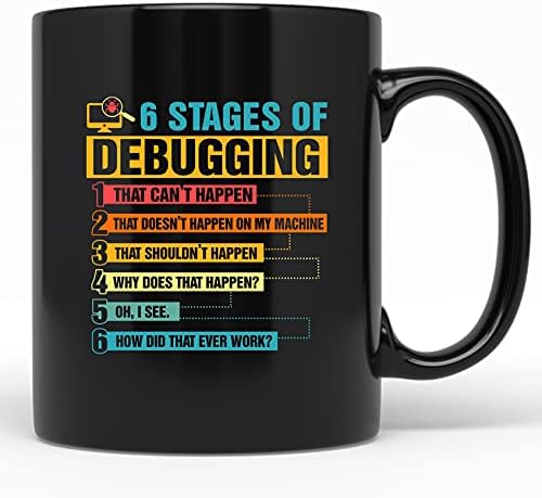 8 Aşamaları Hata Ayıklama İçin Komik Kupa Yazılım Mühendisi Kahve Kupa Hediye IT Kodlayıcı Programcı Kodlama Programlama