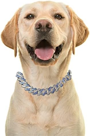 Halukakah Altın Zincir Büyük Köpekler için Buzlu, Elmas Küba Bağlantı Kolye Yaka 14MM Platin Beyaz Altın Kaplama Mavi