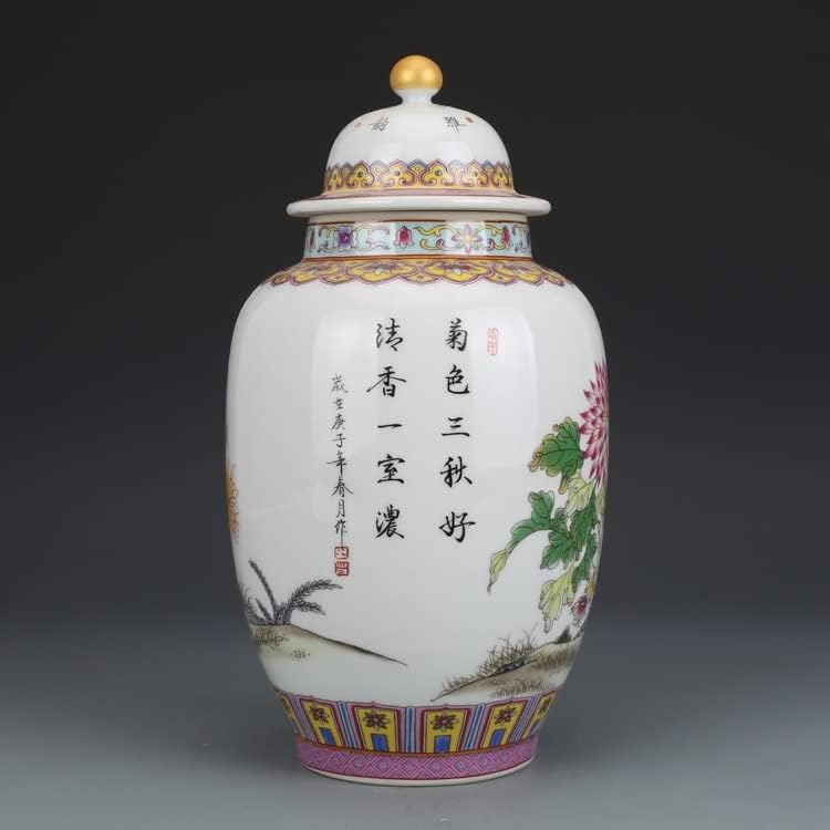 ZHYH Emaye Krizantem Kaplı Pot Çay Kavanoz Antika Koleksiyonu Antika Jingdezhen Porselen Süsler